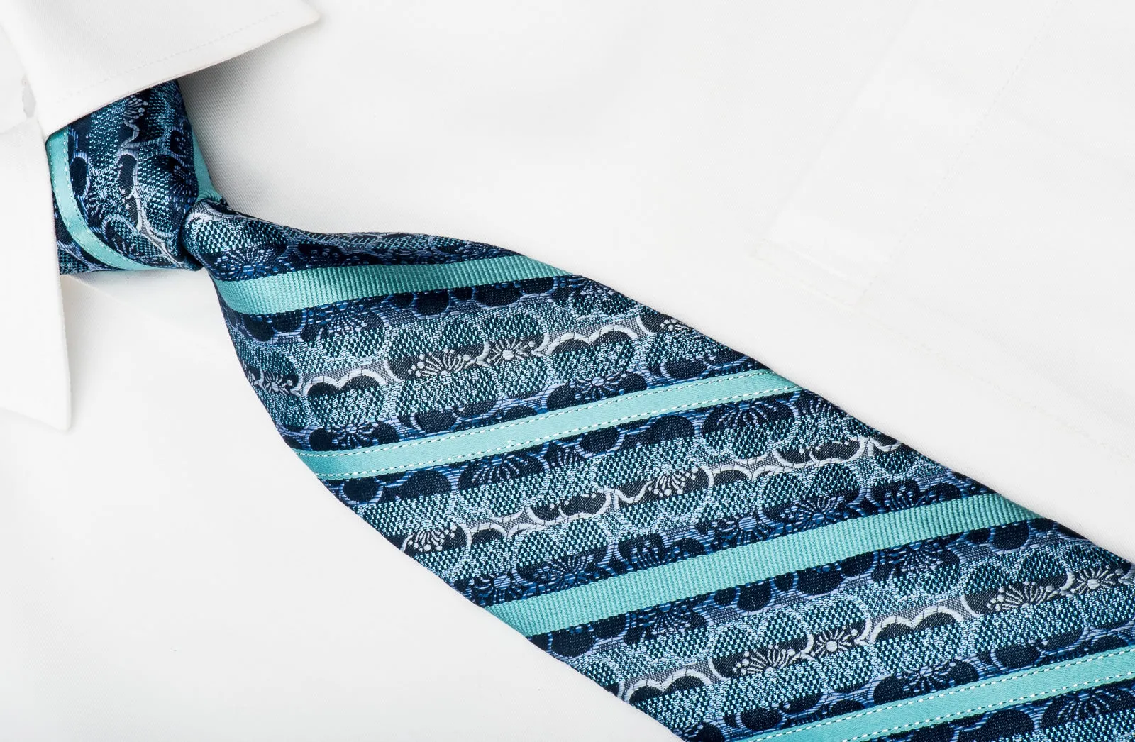 Saehan Matthias Men's Silk Tie Striped & Floral On Blue