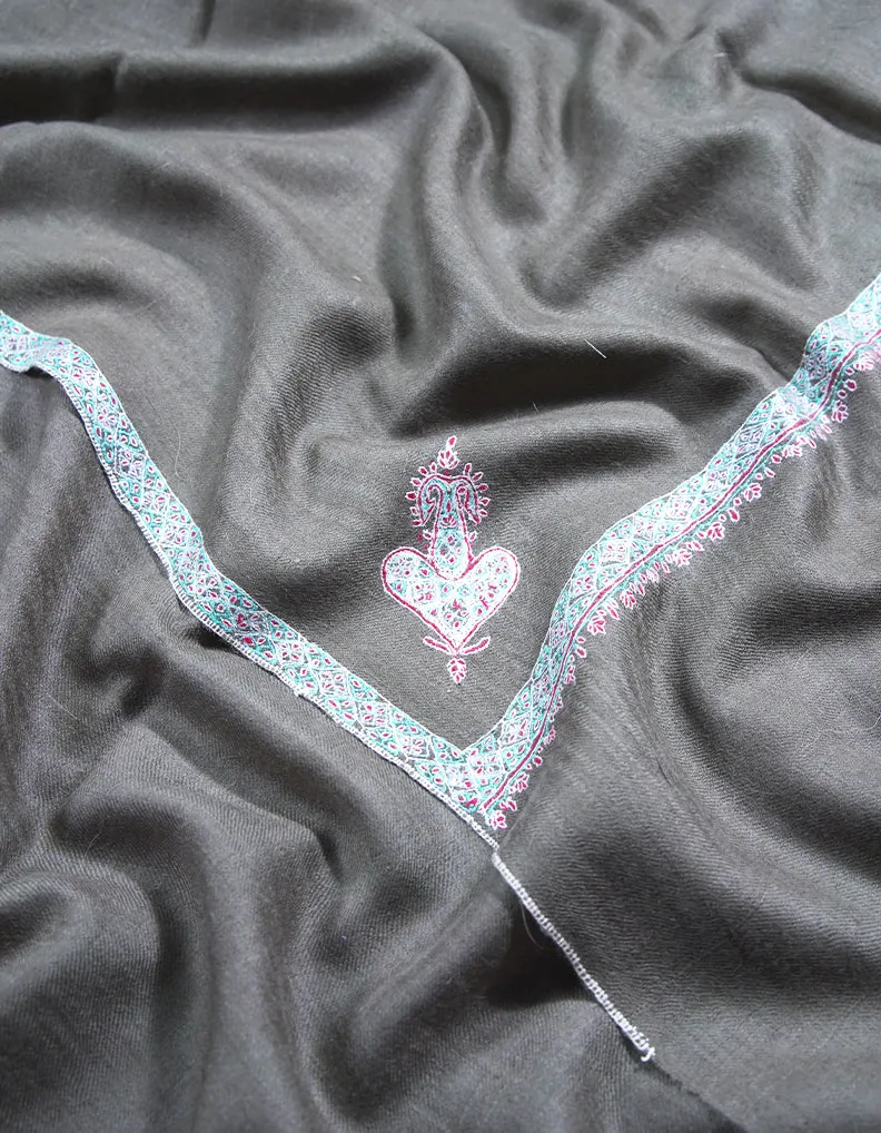 seal gray embroidery Pashmina shawl 8691