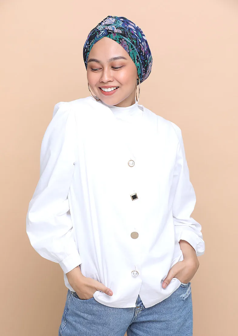 Shahrayar Blue- Cap Shawl- Mosaic Chiffon
