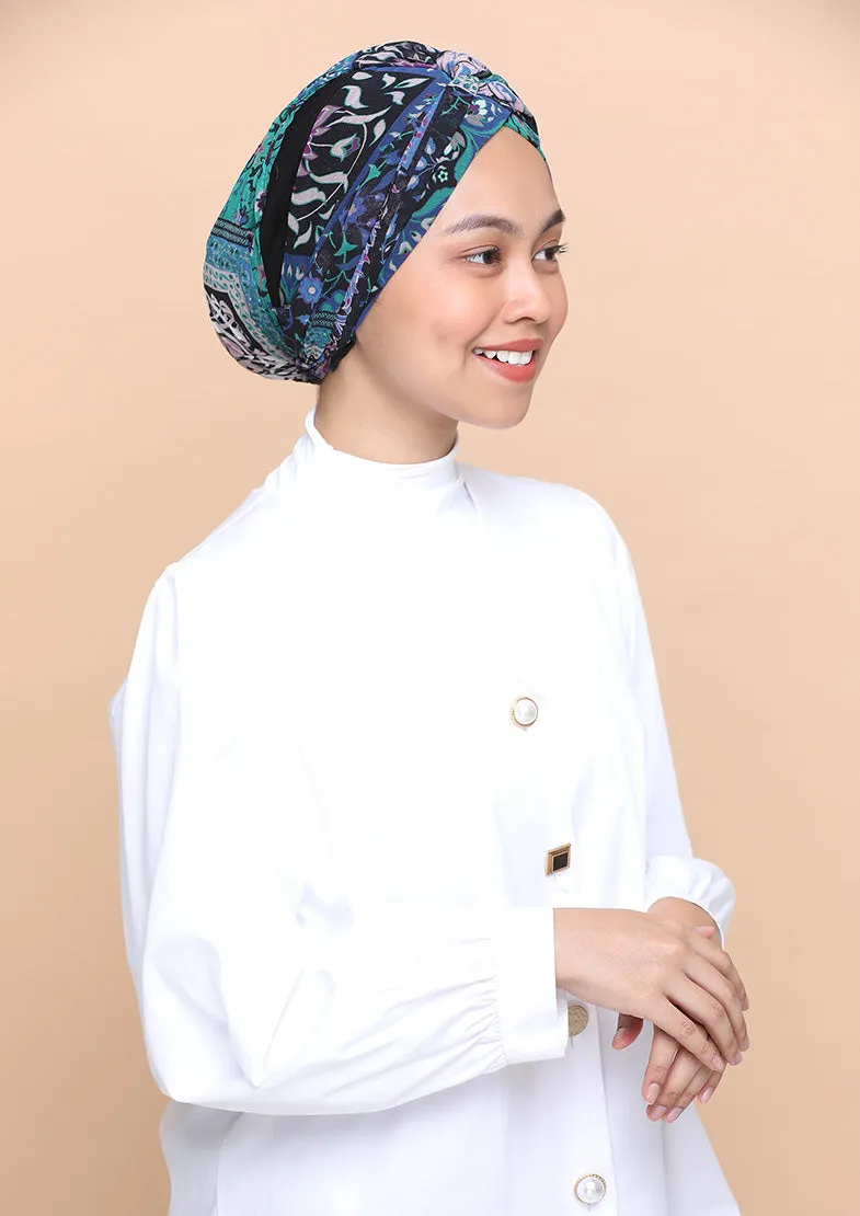 Shahrayar Blue- Cap Shawl- Mosaic Chiffon