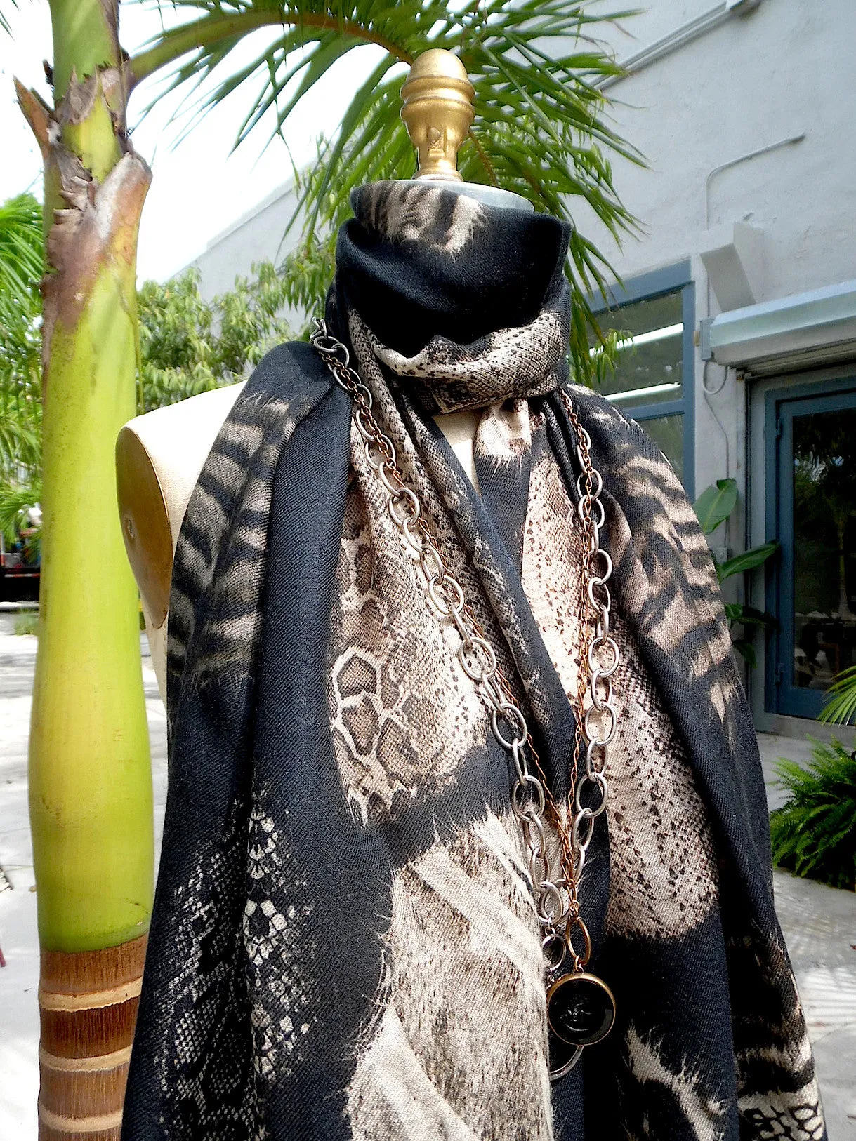 Shawl Silk And Cashmere Paisley Olive Cream Turquoise