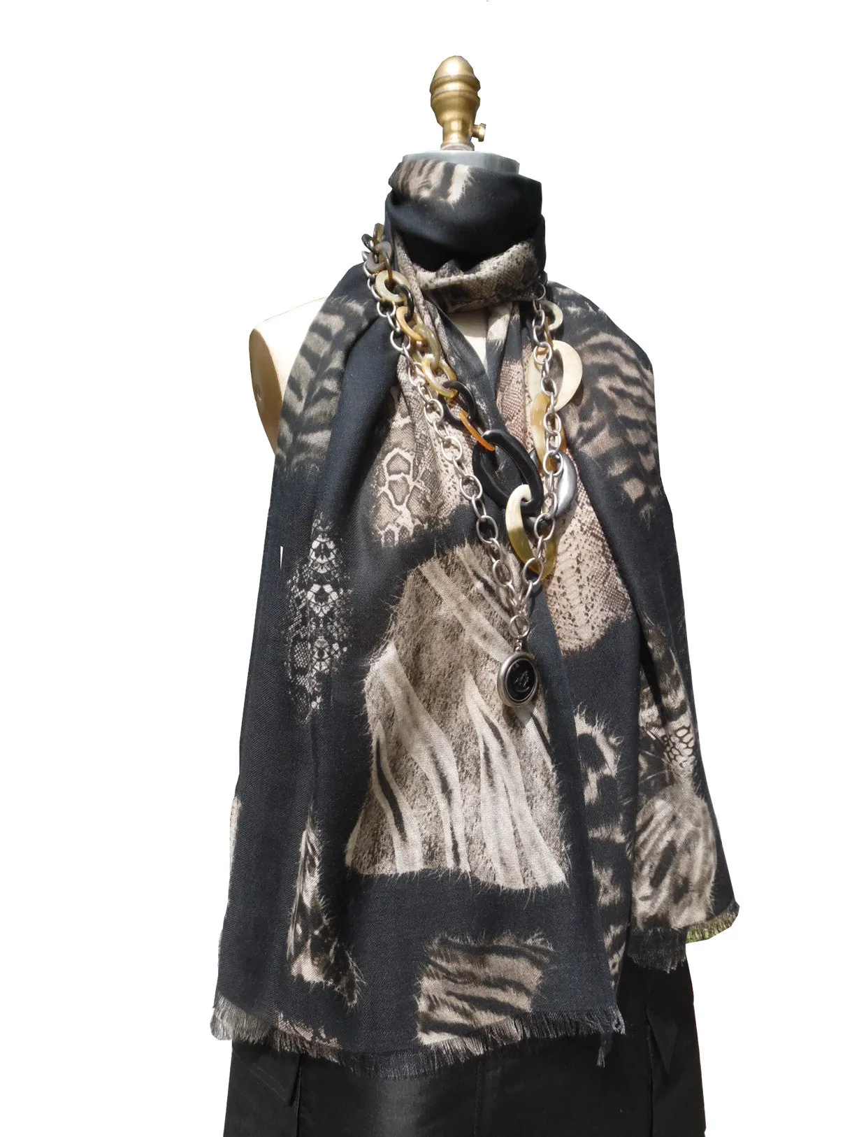 Shawl Silk And Cashmere Paisley Olive Cream Turquoise