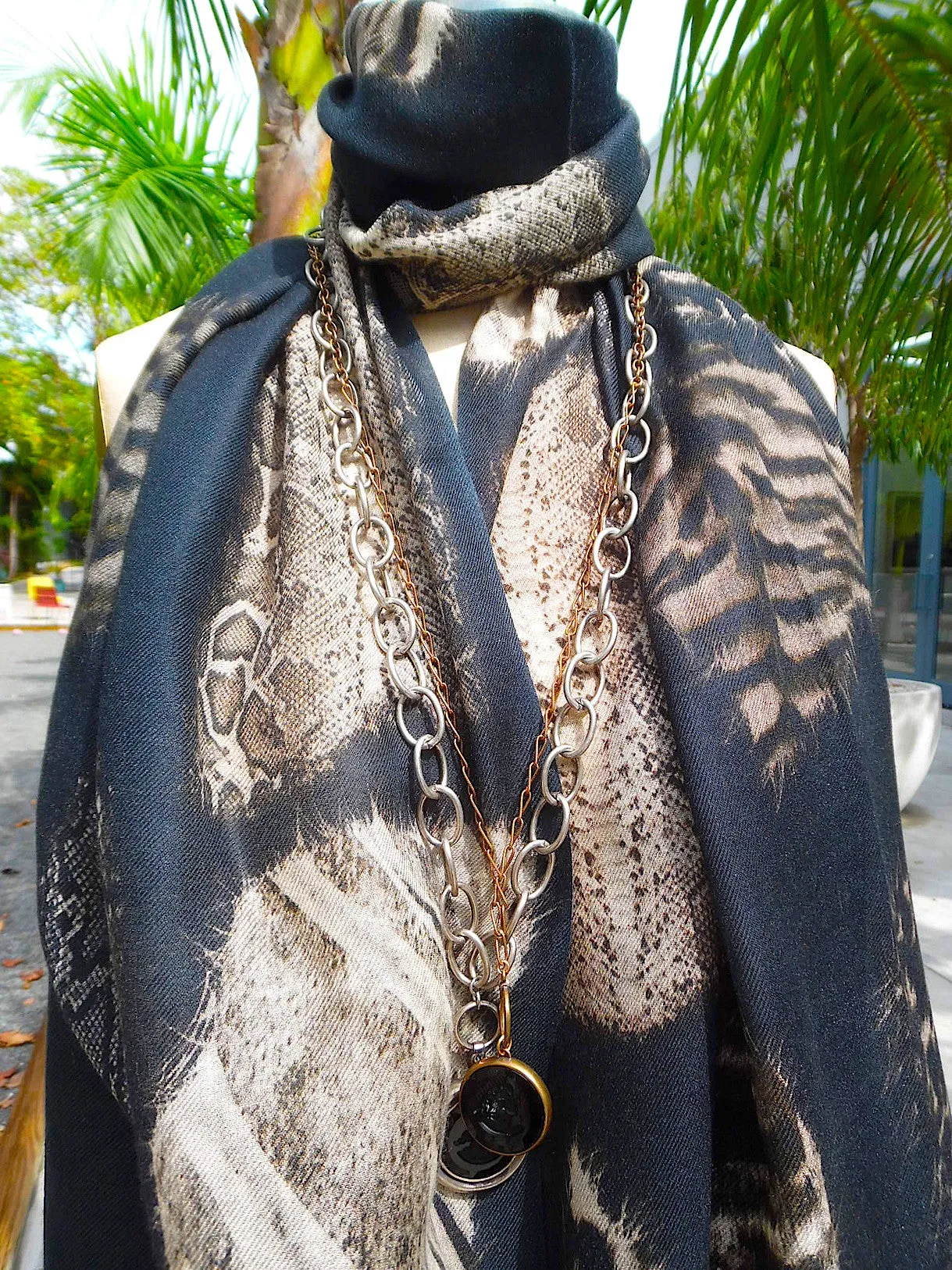 Shawl Silk And Cashmere Paisley Olive Cream Turquoise