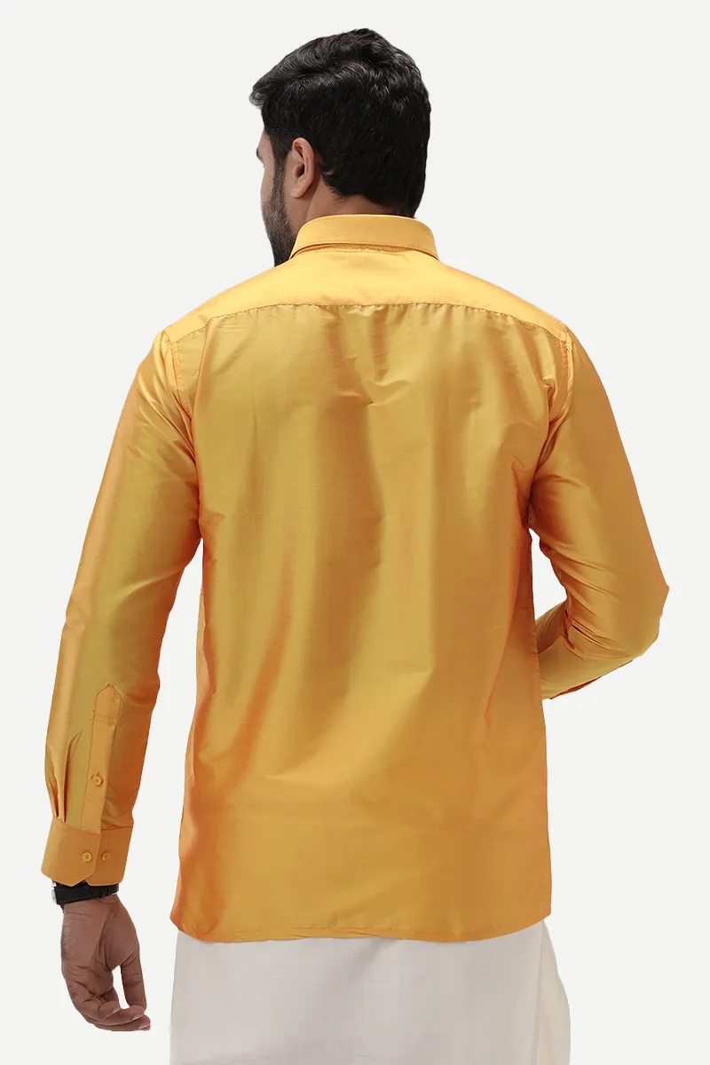 Silk Feel - Yellow Silk Shirts For Mens | Uathayam