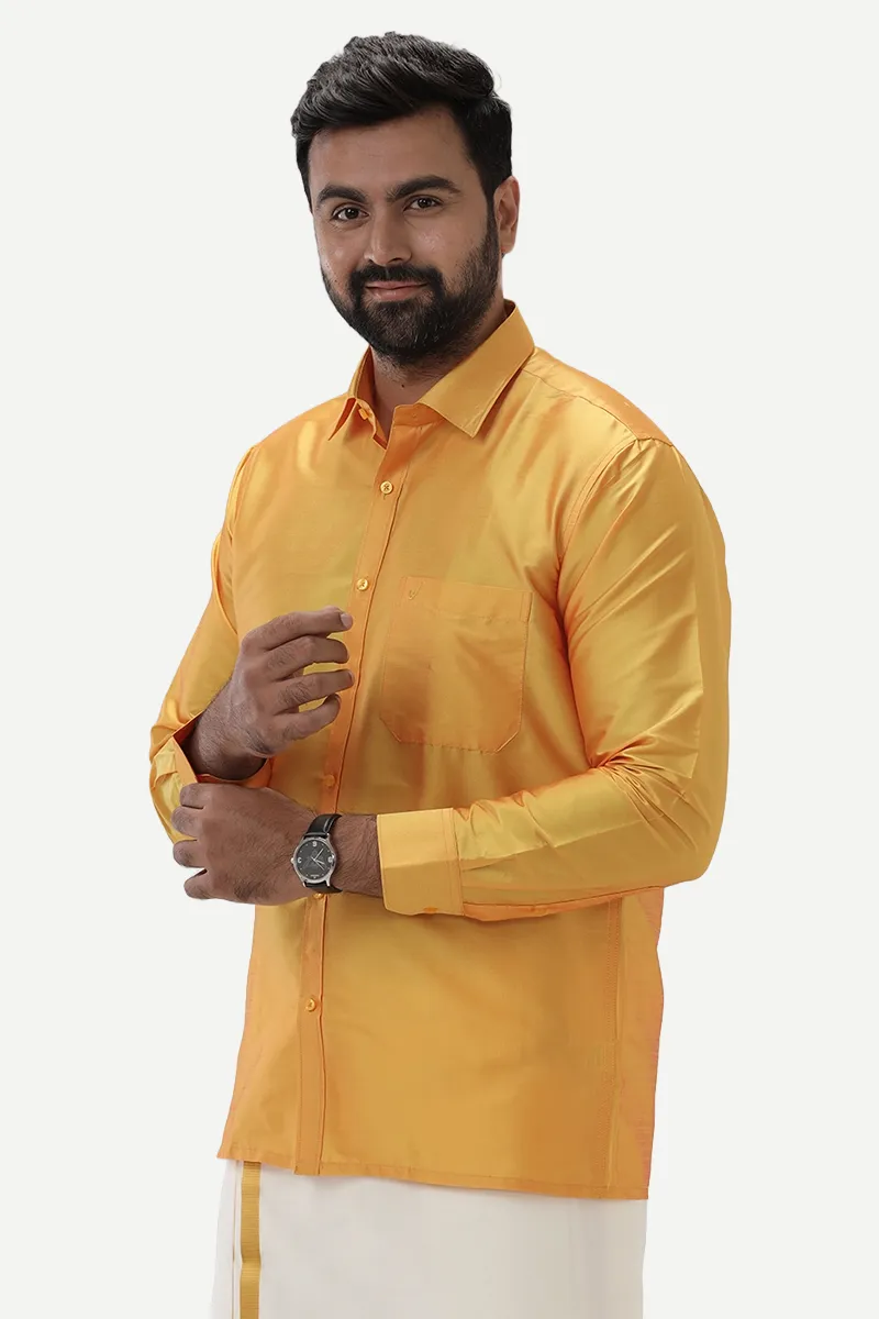 Silk Feel - Yellow Silk Shirts For Mens | Uathayam