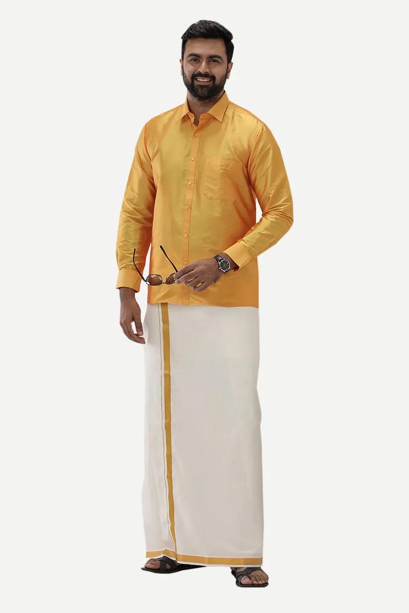 Silk Feel - Yellow Silk Shirts For Mens | Uathayam