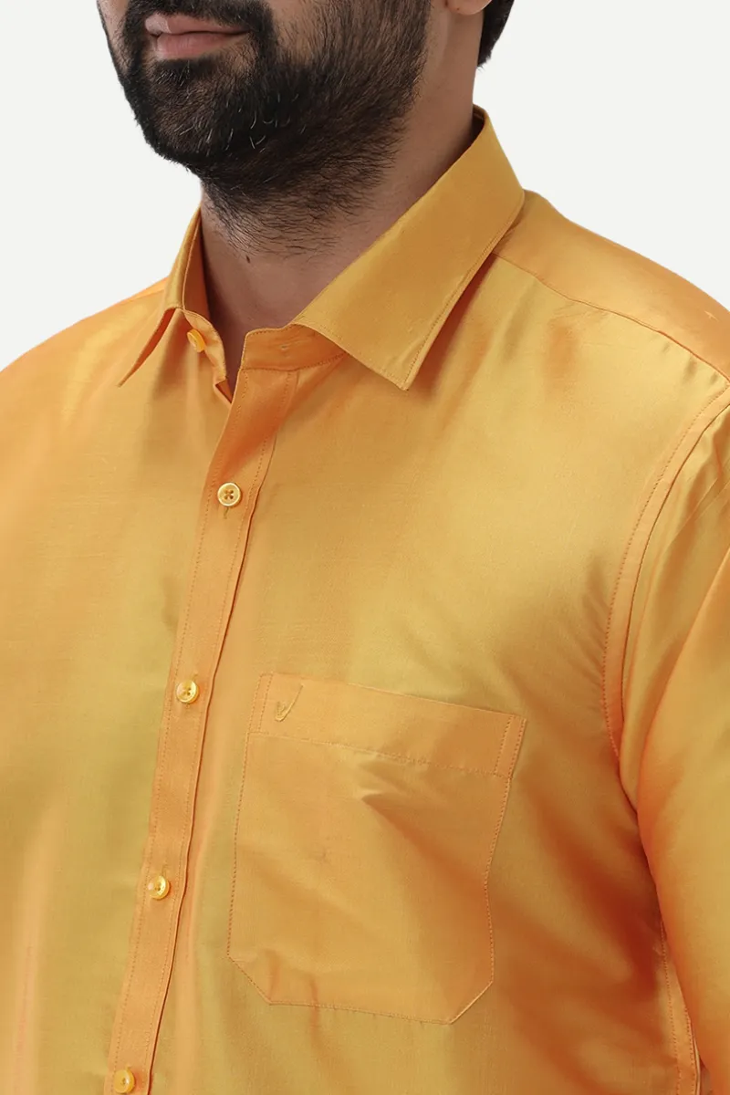 Silk Feel - Yellow Silk Shirts For Mens | Uathayam