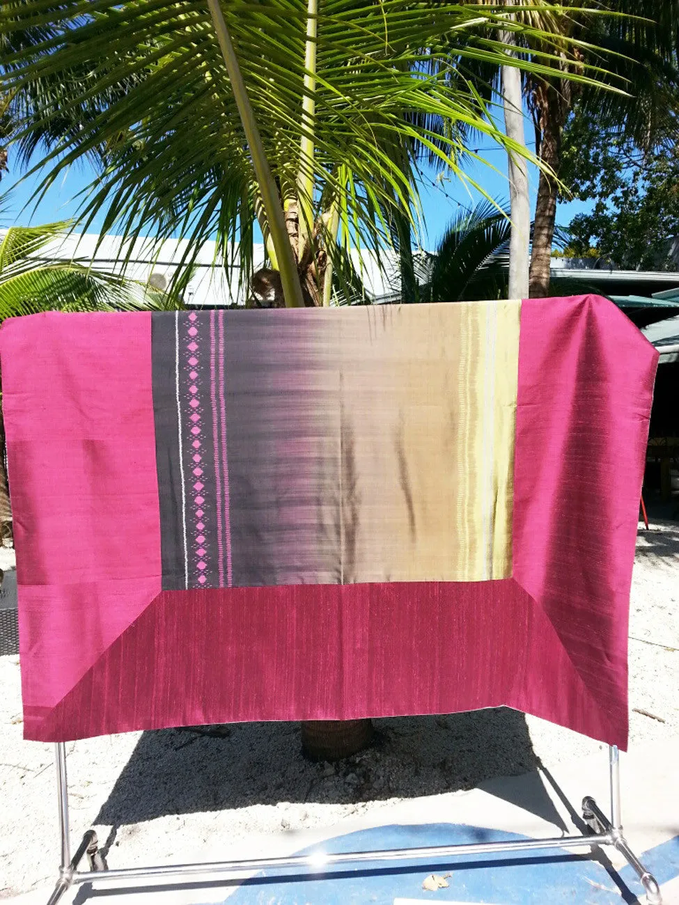 Silk Ikat Table Topper Cranberry Black
