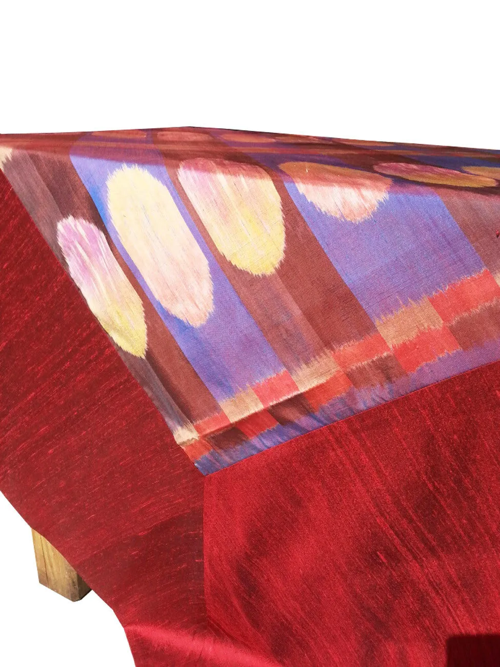 Silk Ikat Table Topper Cranberry Black