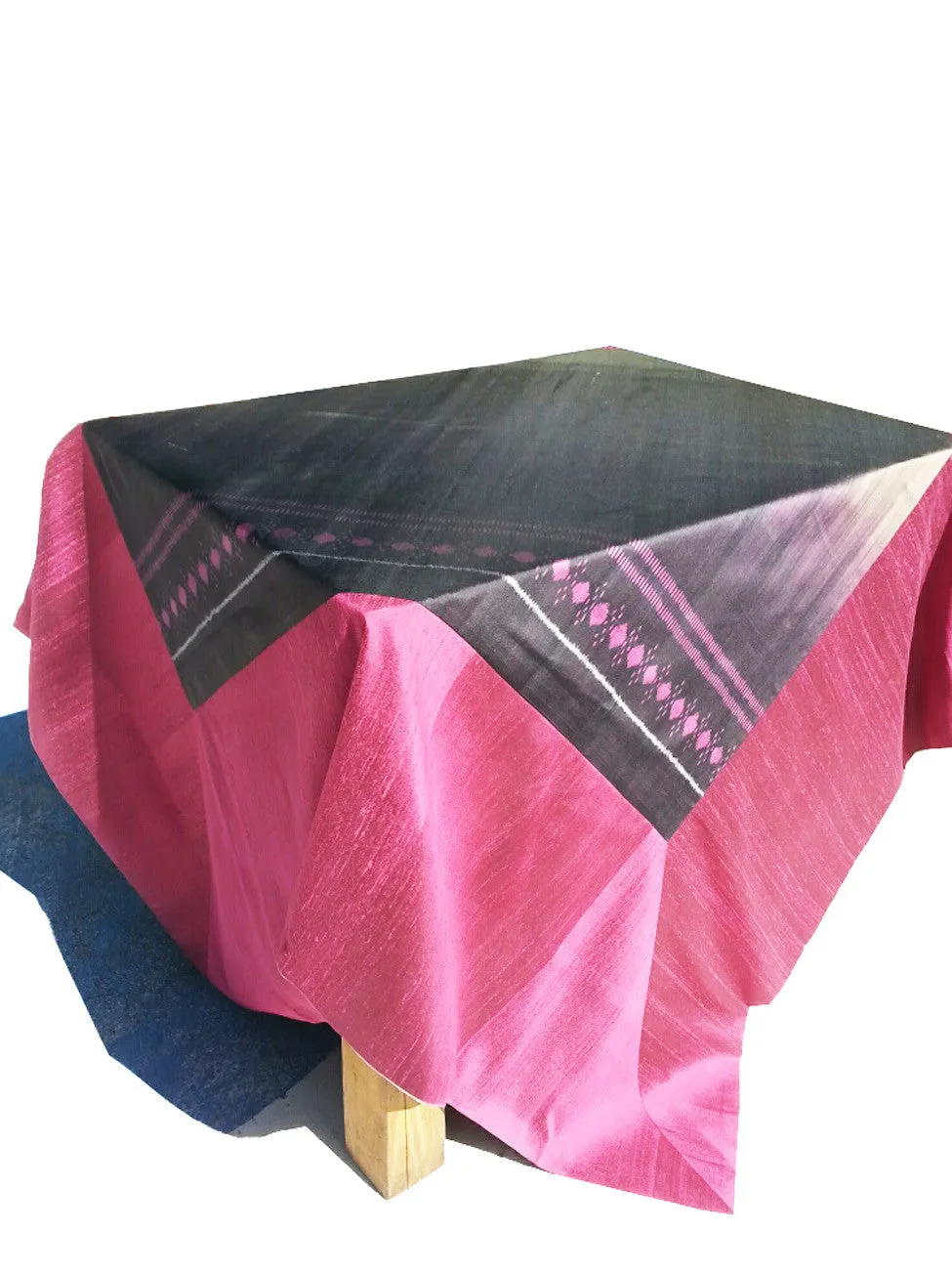 Silk Ikat Table Topper Cranberry Black