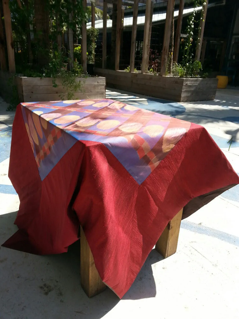 Silk Ikat Table Topper Cranberry Black