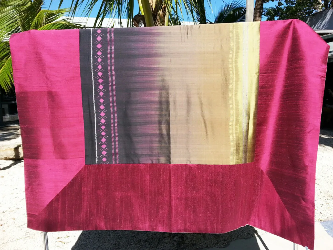 Silk Ikat Table Topper Cranberry Black