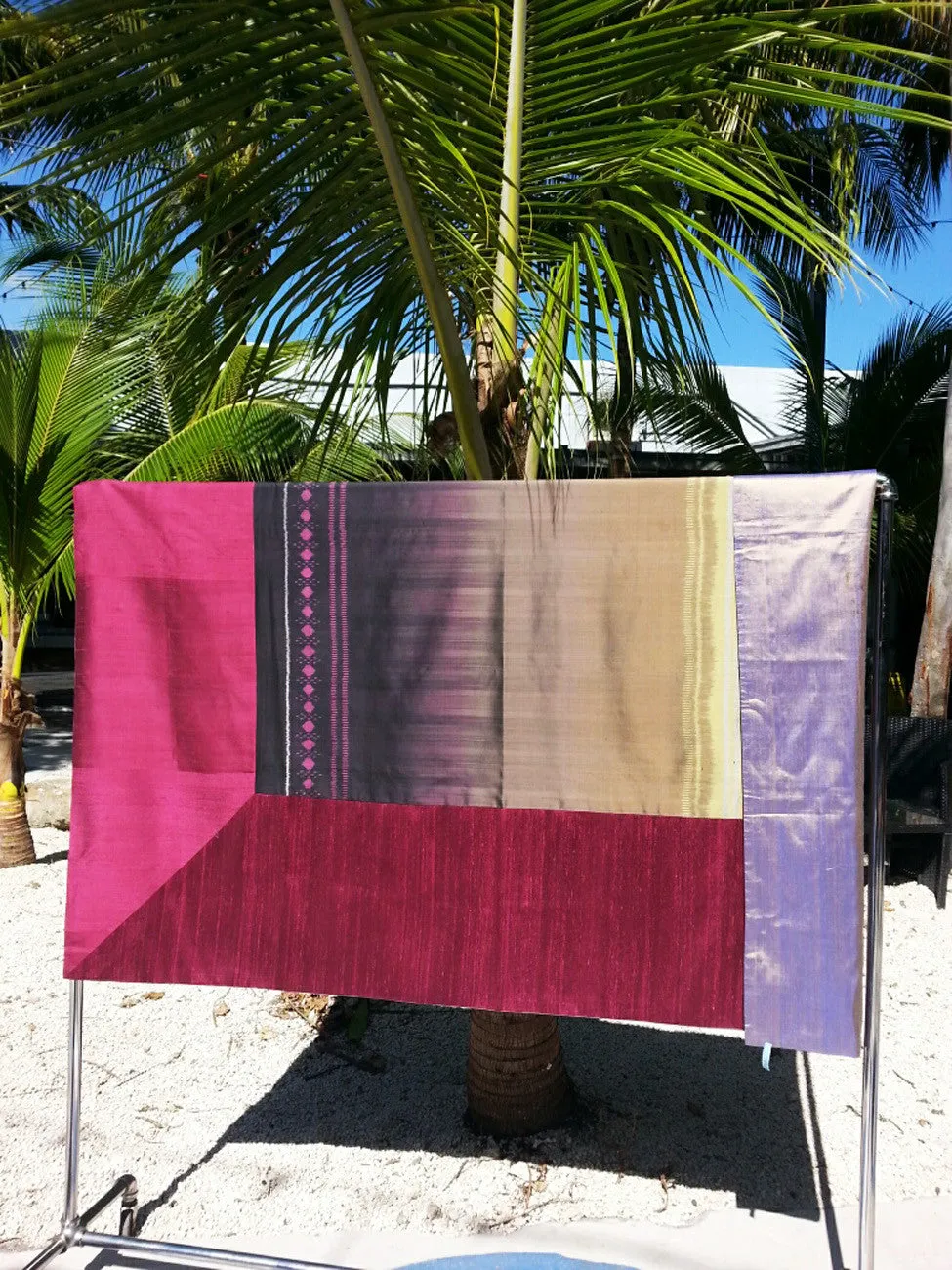 Silk Ikat Table Topper Cranberry Black
