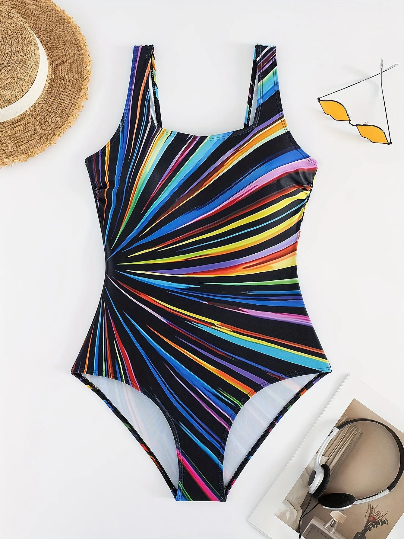 Stylish Plus Size Stripe Print One Piece Swimsuit