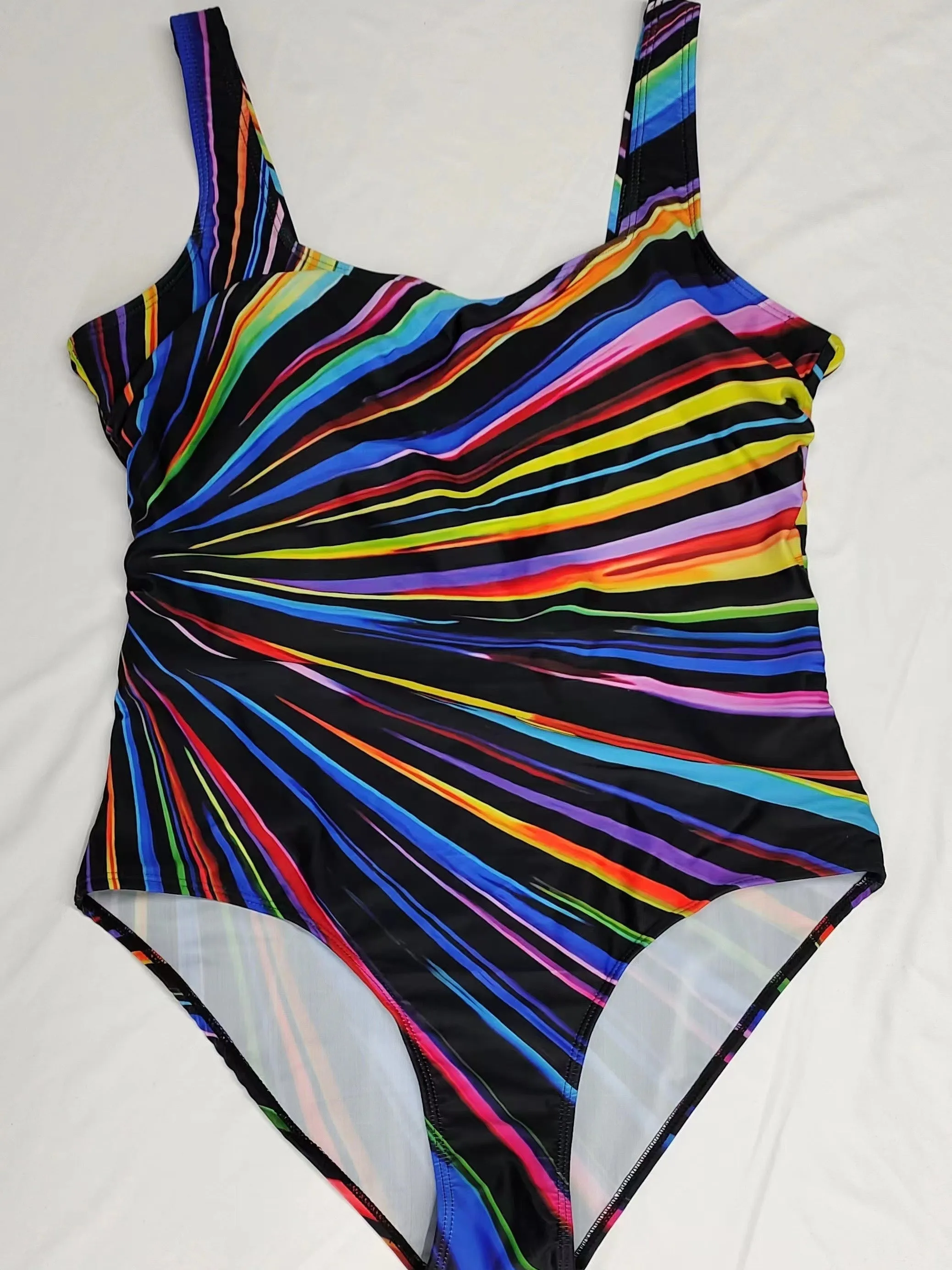 Stylish Plus Size Stripe Print One Piece Swimsuit
