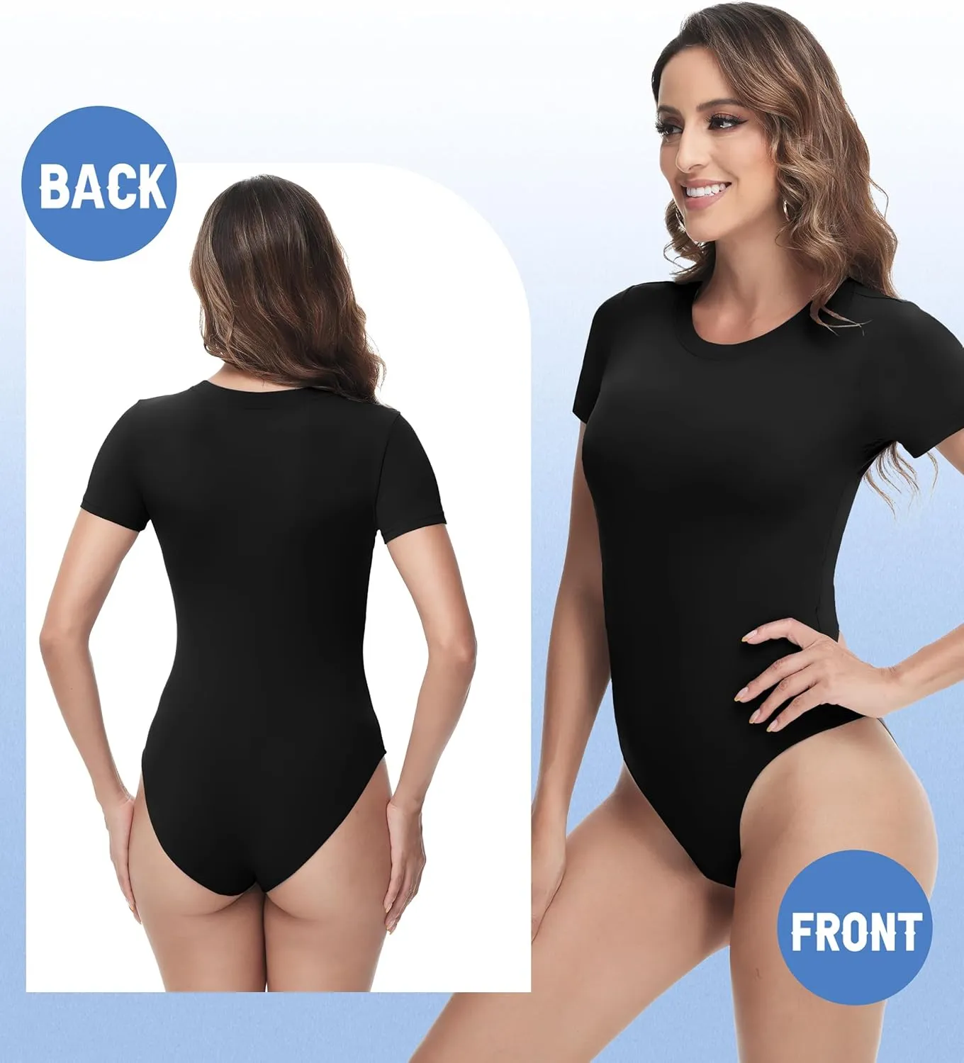Sundwudu 5 Pack Body suits for Women - Stretchy Bodysuit Womens Tops Round Neck T Shirts for Women