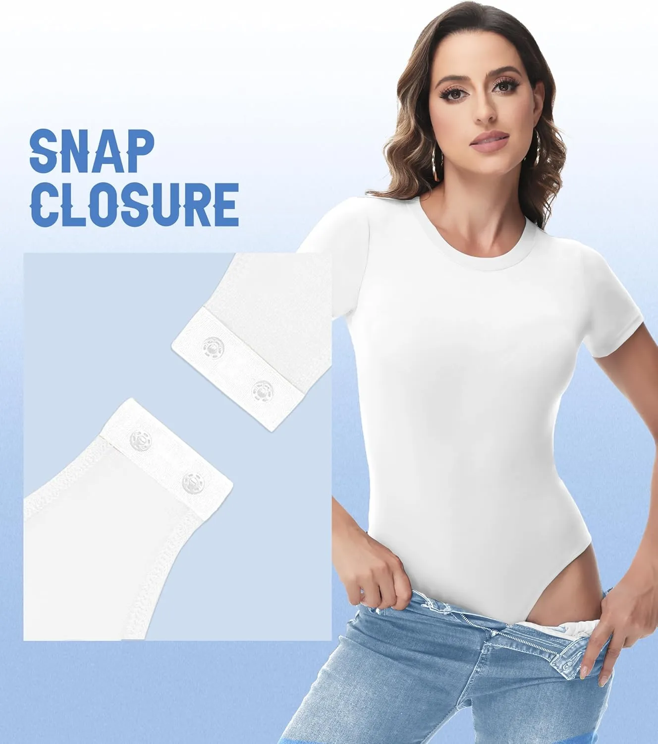 Sundwudu 5 Pack Body suits for Women - Stretchy Bodysuit Womens Tops Round Neck T Shirts for Women