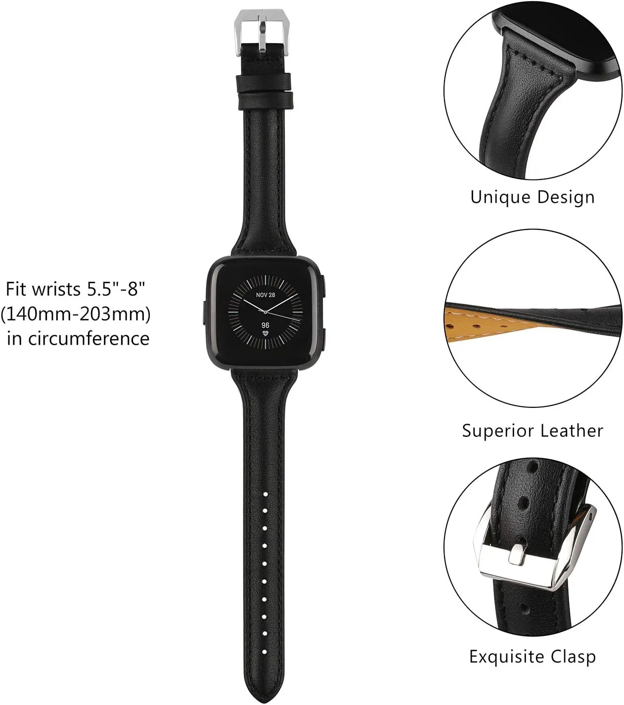 TOYOUTHS Leather Strap Compatible with Fitbit Versa/Versa 2 Watch Bands Women Men Slim Genuine Leather Wristbands Replacement for Versa Lite/Versa 2 Special Edition Classic Accessorie Multi Colors