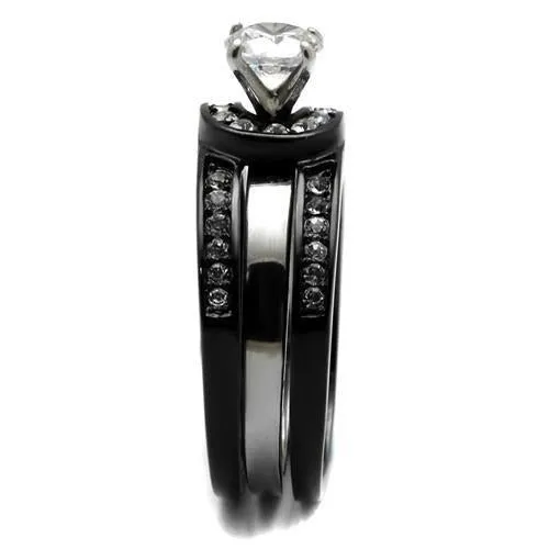 Two-Tone IP Black (Ion Plating) Stainless Steel Ring with AAA Grade CZ in Clear for Women Style TK2303
