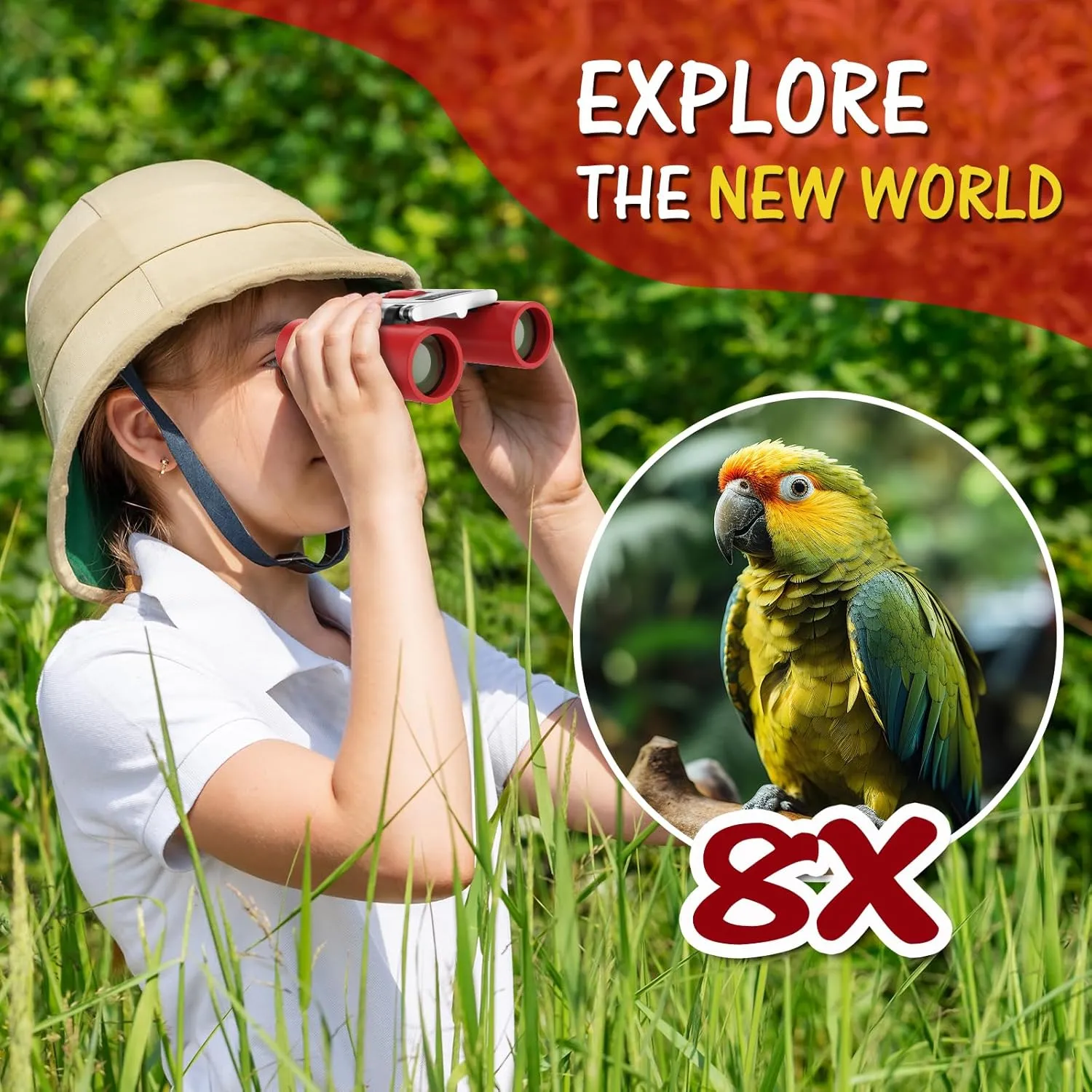 USCAMEL Small Binoculars for Adults Kids: 8x21 Travel Compact Binoculars Mini Size- Children Bird Watching Outdoor Hunting Sport Opera Concert (Red)