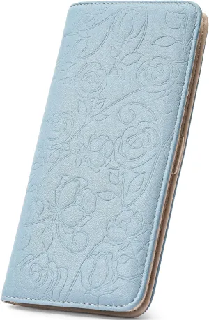 Wallet Women Ultra Slim Thin Womens Wallet RFID Blocking Bifold Clutch Long Ladies Wallet Rose BLUE