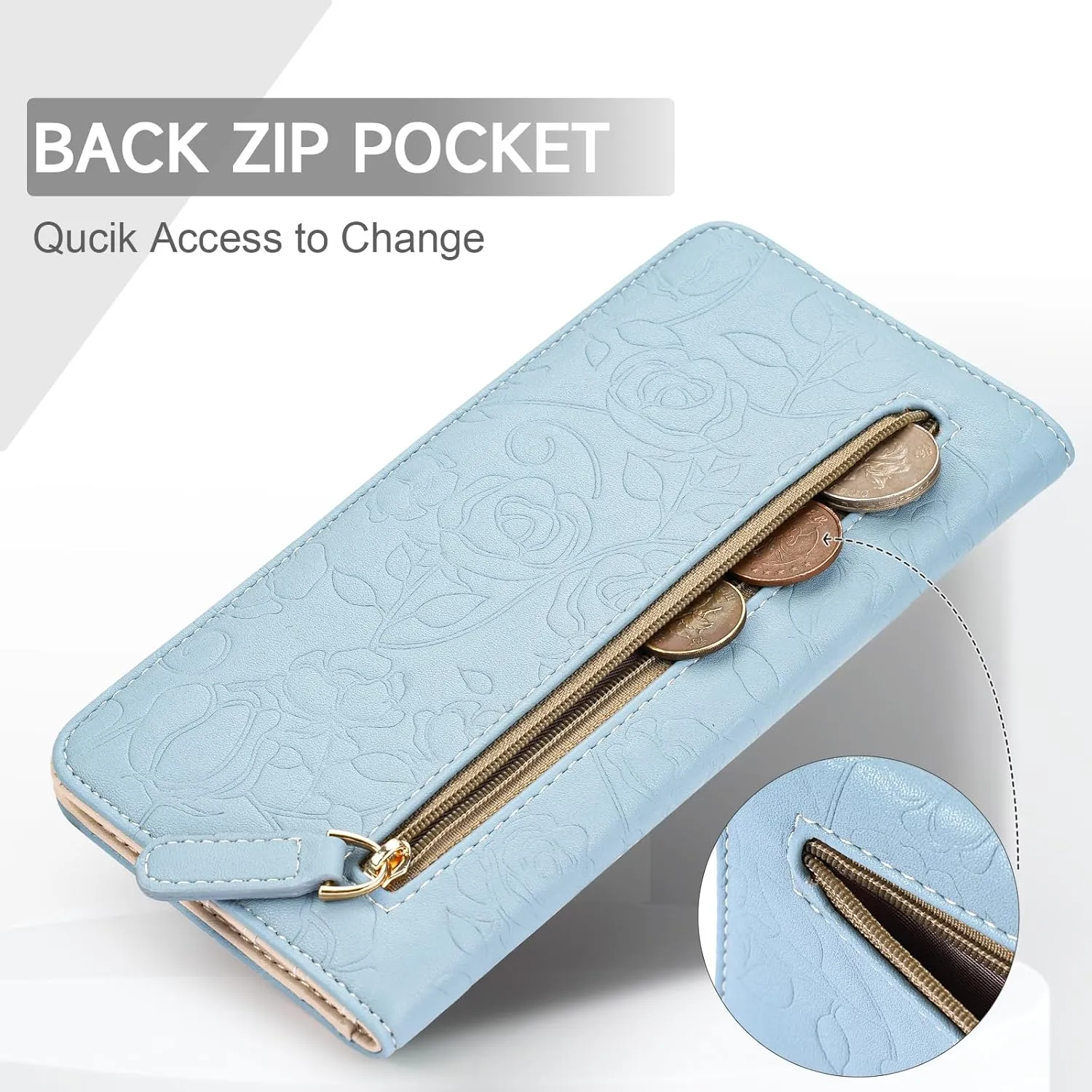 Wallet Women Ultra Slim Thin Womens Wallet RFID Blocking Bifold Clutch Long Ladies Wallet Rose BLUE