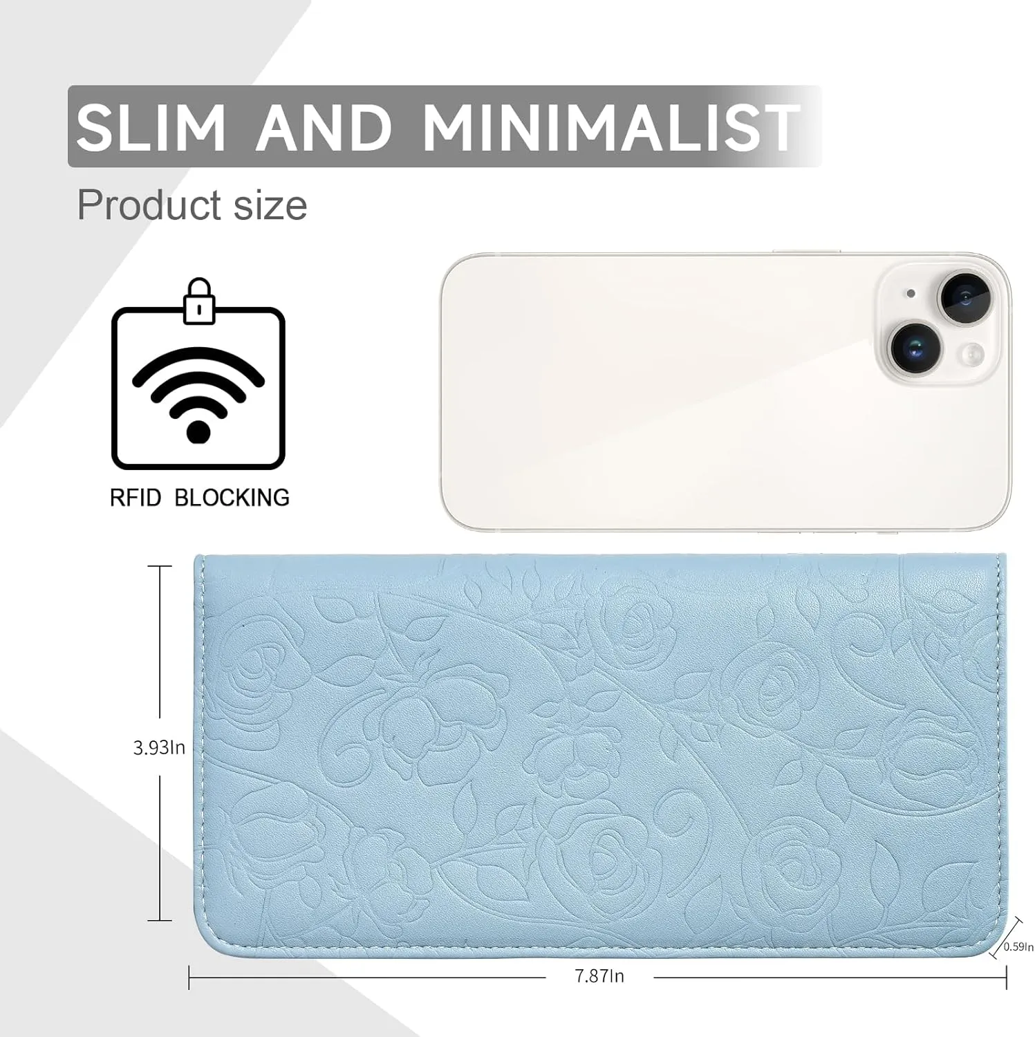 Wallet Women Ultra Slim Thin Womens Wallet RFID Blocking Bifold Clutch Long Ladies Wallet Rose BLUE