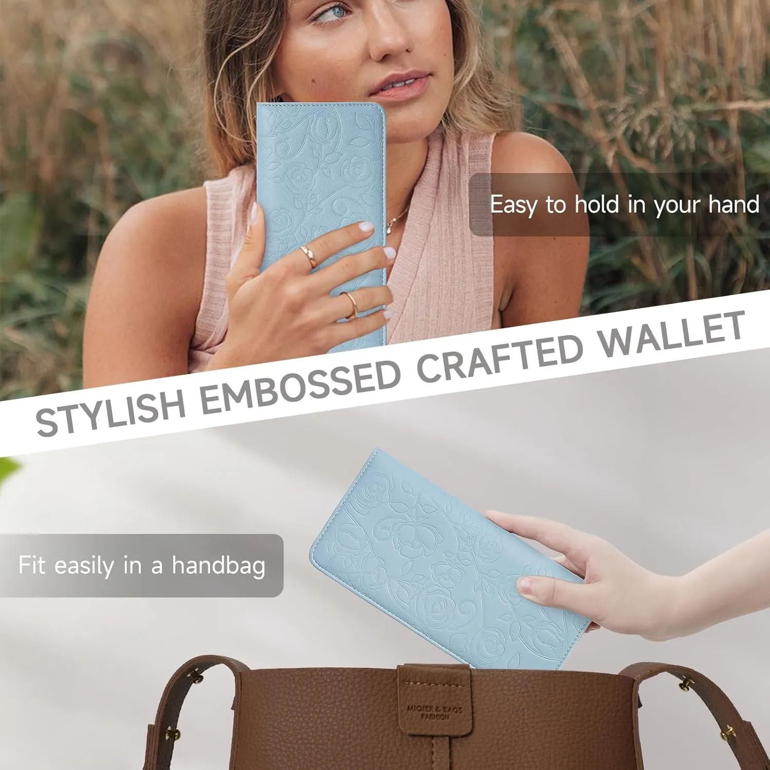 Wallet Women Ultra Slim Thin Womens Wallet RFID Blocking Bifold Clutch Long Ladies Wallet Rose BLUE