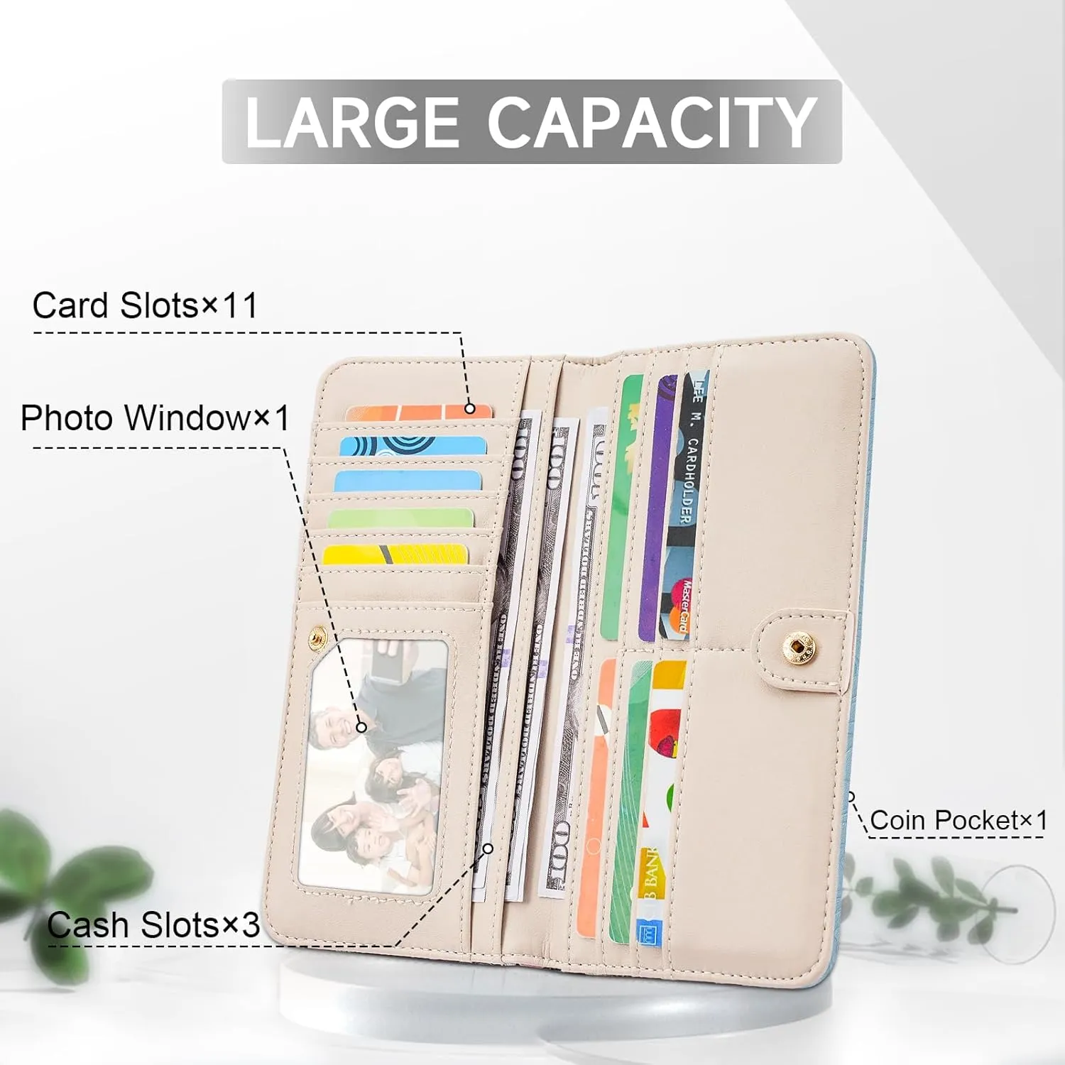 Wallet Women Ultra Slim Thin Womens Wallet RFID Blocking Bifold Clutch Long Ladies Wallet Rose BLUE