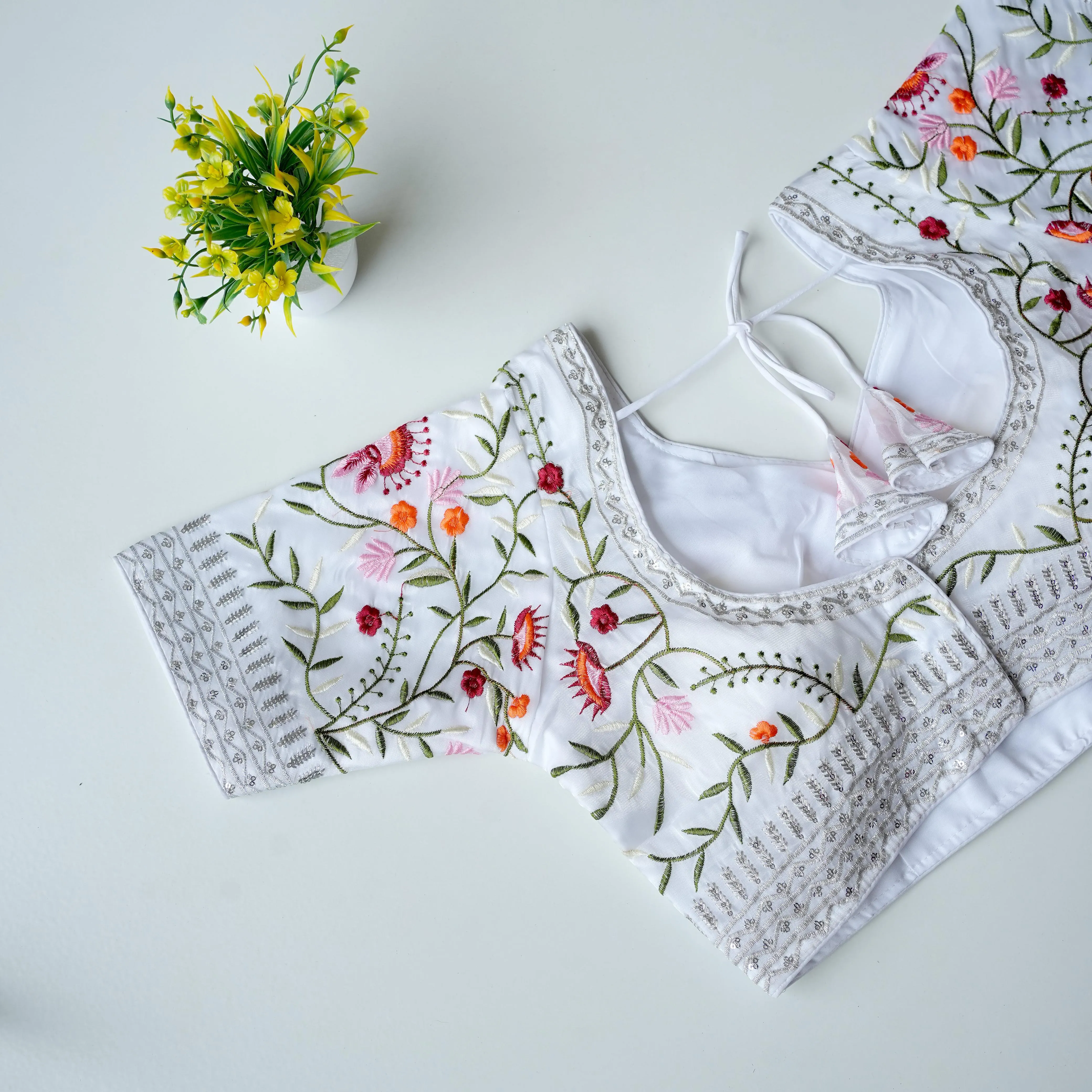 White Multi-Color Embroidered Jimmy Choo Silk Blouse