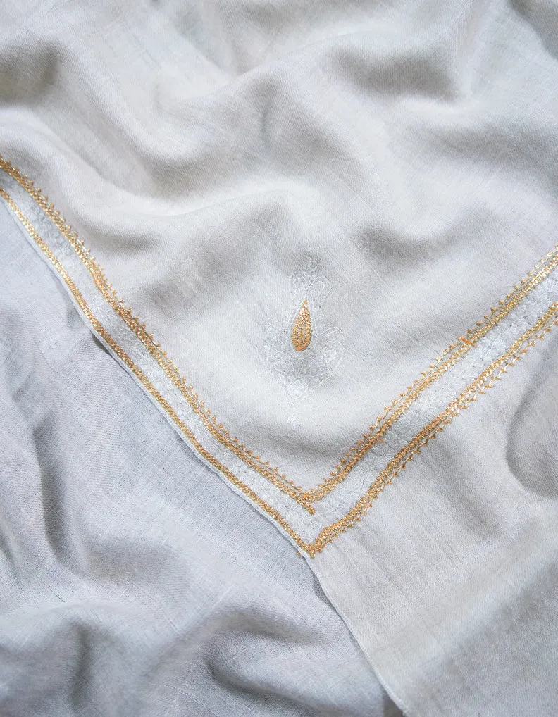 white tilla embroidery pashmina shawl 8834