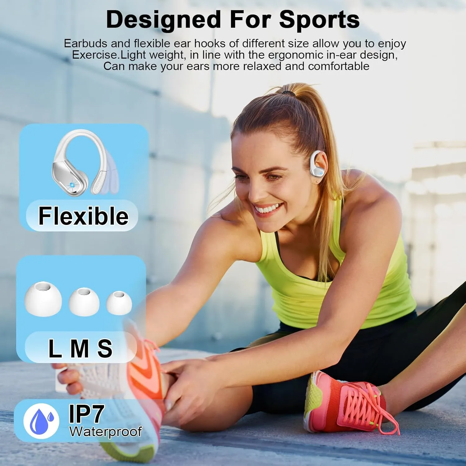Wireless Earbud Bluetooth 5.4 Headphones 75Hrs Playtime, 2025 Bluetooth Earbuds Deep Bass Noise Cancelling Mic, Over Ear Bud with Sport Earhooks, IPX7 Waterproof LED Display, Button Control, Sliver