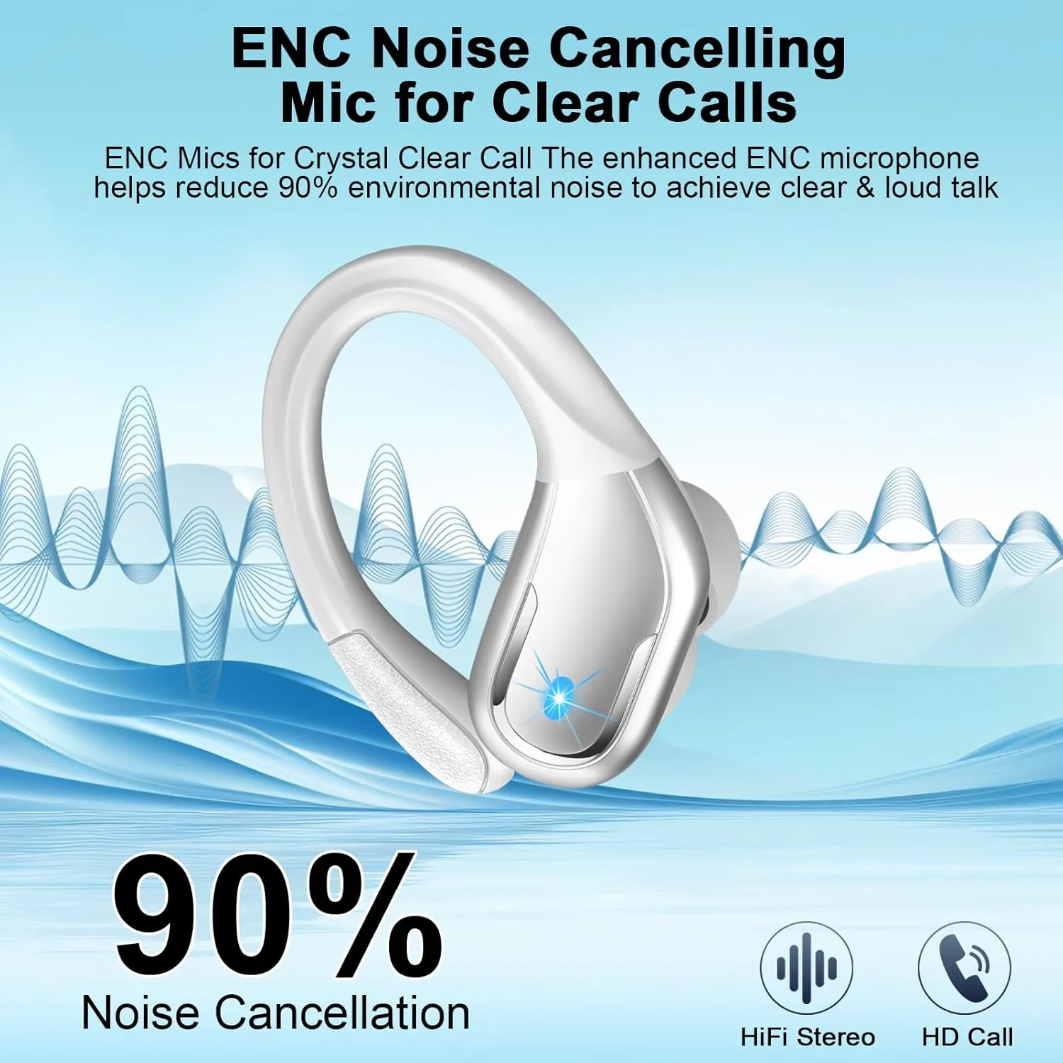 Wireless Earbud Bluetooth 5.4 Headphones 75Hrs Playtime, 2025 Bluetooth Earbuds Deep Bass Noise Cancelling Mic, Over Ear Bud with Sport Earhooks, IPX7 Waterproof LED Display, Button Control, Sliver
