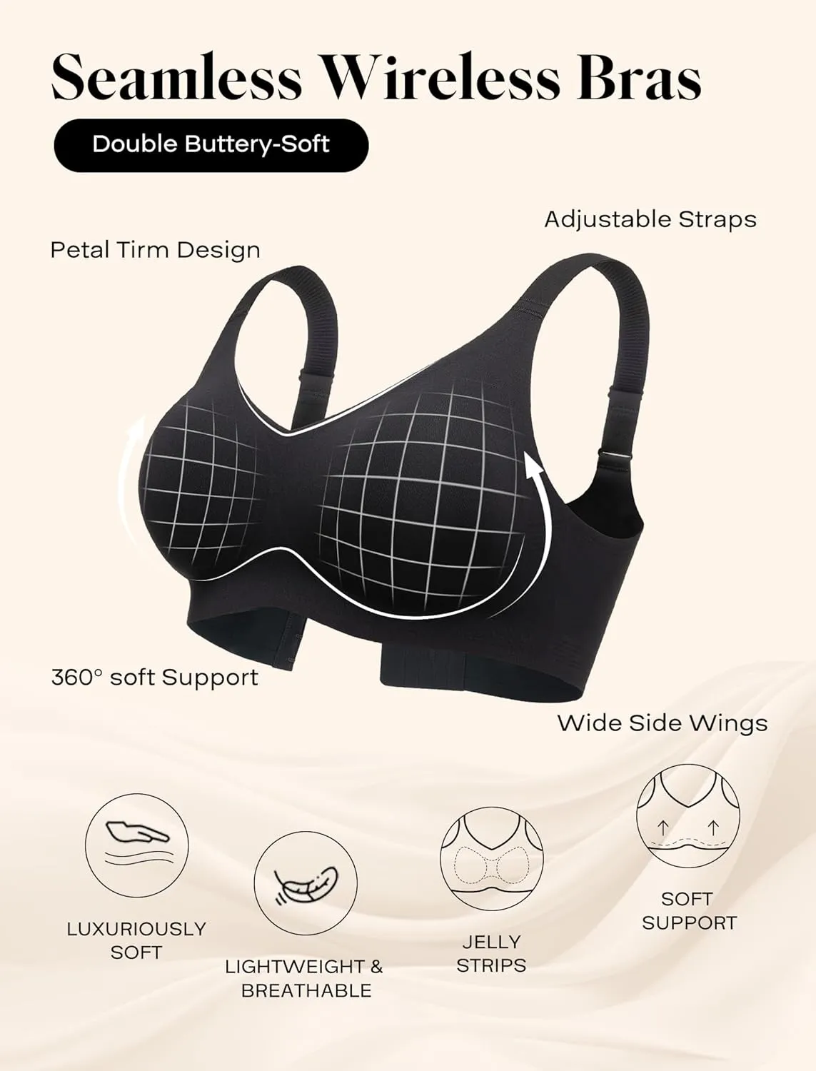 Wireless Seamless Support Bralette Ultra-Comfort Sleep T-Shirt Bra for Large Breasts