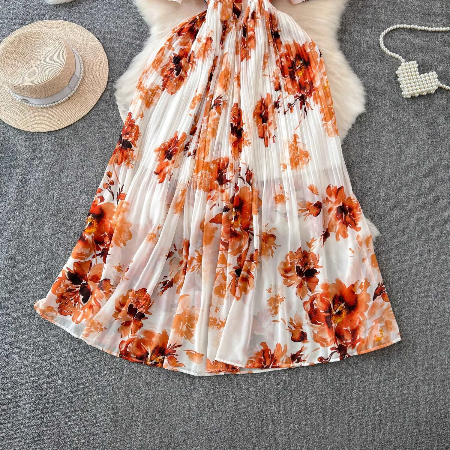 Women's Lace-up Bow Collar Slim Fit Long Chiffon Dress