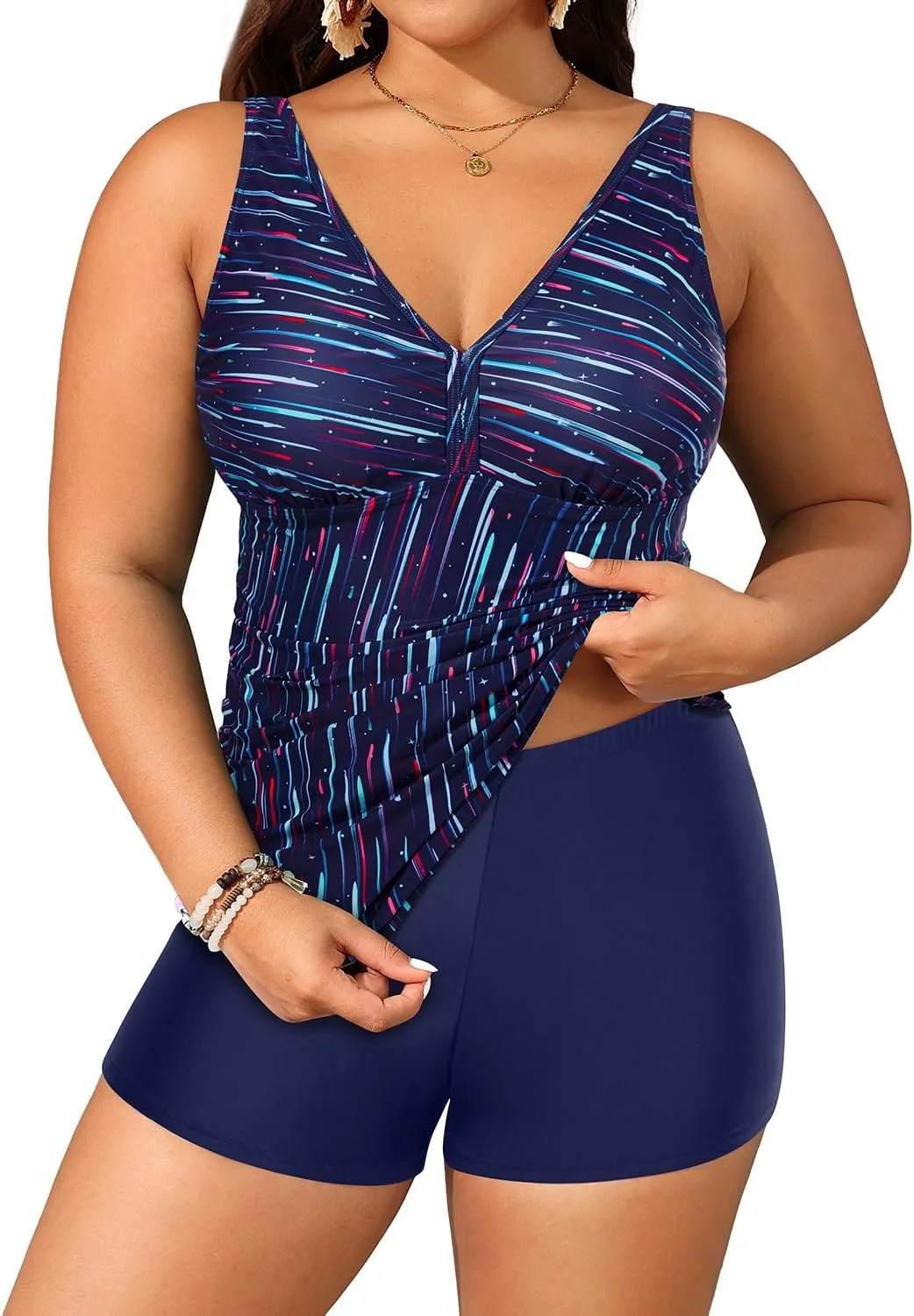Yonique Womens Plus Size Swimsuits with Shorts Tummy Control Tankini Two Piece Bathing Suits Athletic Swimwear