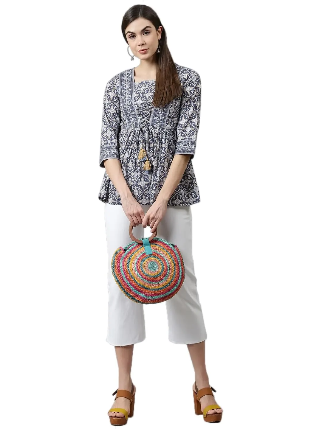 YUVVIK Women's Geometric Printed Cotton Top